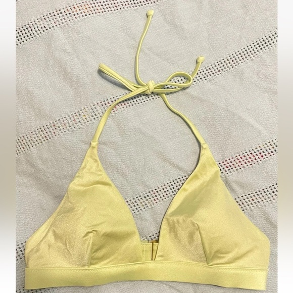 Victoria’s Secret yellow neon shimmer bikini top tie Halter Lined Cups Size M - Picture 1 of 10